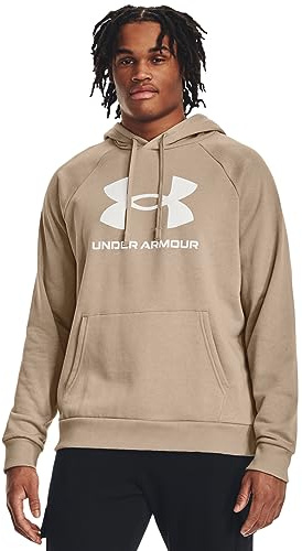 Under Armour Men's Standard Rival Fleece Logo Hoodie, (236) Sahara / / White, Large