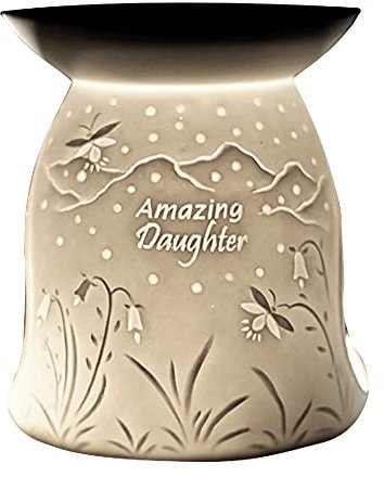 Cello Porcelain Tealight Wax Melt & Oil Burner - Amazing Daughter Design with 3D Projection Image & Loving Message Safe for Children & Pets, Ideas Room Fragrance