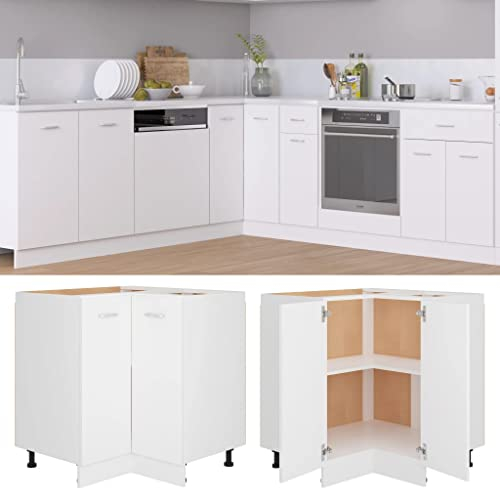 homiuse Eckunterschrank Weiß 75,5x75,5x80,5 cm Holz KüChenschrank Eckschrank Vorratsschrank KüChenunterschrank Aufbewahrungsschrank KüChenschräNke Eckkommode Zwei Regal Ohne Arbeitstisch