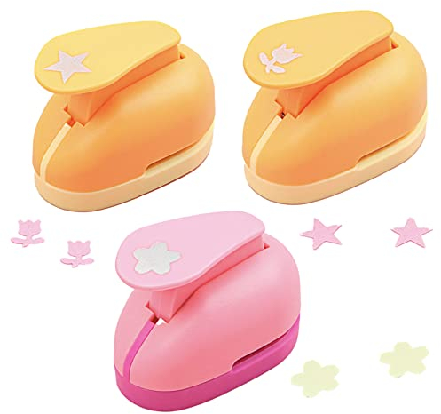 3 Stück Motivstanzer Mini Craft Papier, Papier Ausstanzer Motivlocher, Fünf-Punkt-Stern, Rosenform Puncher, Blumenform Puncher, Stanzer Set für Kinder DIY Scrapbook Fotoalbum Handwerk 15mm
