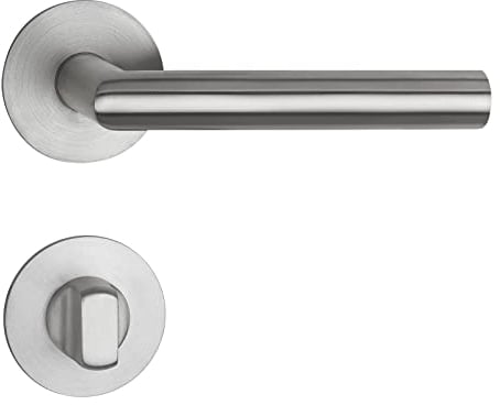 SOTECH Türdrückergarnitur THORE Bad (WC) Edelstahl SS304 gebürstet 130x60 mm Ø 20 mm, für Türstärken 35-52mm, Flachrosetten Höhe 3 mm, magnetische Cliptechnik) mit Befestigungsmaterial