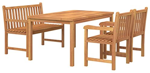 vidaXL Gartenmöbel 4-TLG. Tisch Bank Stuhl Gartengarnitur Sitzgruppe Gartenset Sitzgarnitur Gartentisch Esstisch Gartenbank Gartenstuhl Massivholz Teak