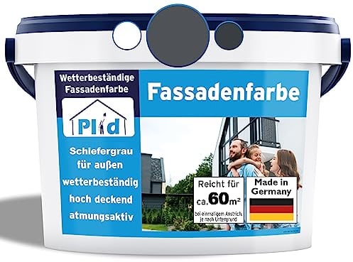 Plid® - Fassadenfarbe Außen Schiefergrau - 10l [WETTER & UV-BESTÄNDIG]- Hochwertige Farbe für Mauerwerk, Hauswand, Beton & Kellerwand - Sockelfarbe - Mauerfarbe - Wandfarbe Grau - Made in Germany
