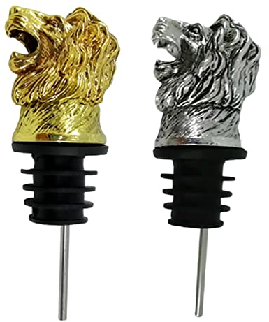 TOPBATHY 2pcs Glass Oil Bottle Wine Stoppers Vacuum White Red Wine Pourer Metal Wine Stopper Animal Bottle Decanter Spout Bottle Stopper Alloy Wine Stoppers Lion Head Shape Wine Pourer Cork