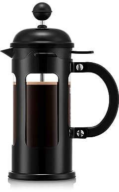 Bodum 12oz Chambord French Press w/Locking Lid, High-Heat Borosilicate Glass, Stainless Steel, Black - Made in Portugal