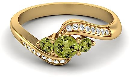 0,40 ctw runder Peridot 925er Sterling Silber Drei-Stein-Frauen-Bypass-Ehering-Statement-Ring Gold-Vermeil, 52