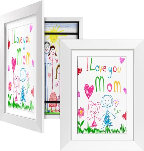 2er Set Bilderrahmen Kinderzeichnungen, Kinder Kunstrahmen Frontöffnung A4, Kunst Rahmen Kinder, Kunstwerk Display Aufbewahrungsrahmen für Kinder, Kunstwerk Display Aufbewahrungsrahmen für Kinder,Weiß