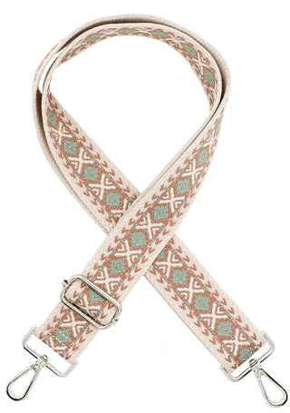 Bandoulière style bohème, pour femme, largeur 3,8 cm, avec mousquetons, pour sacs à bandoulière, sacs à main, cœur rose