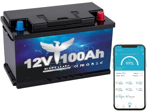 Elfhub LiFePO4 12V 100AH Autobatterie Bluetooth 100A BMS über 5000 Mal Tiefzyklus Lithium Akku 1280W Abschaltschutz bei Niedriger Temperatur für Wohnmobil, Camping, Boot, Solare Heimanlagen