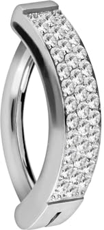 PIERCINGLINE Titan Bauchnabelclicker Bogen 3 eingefassten Kristallreihen Bauchnabelpiercing Bananabell Belly Piercing Silberfarben