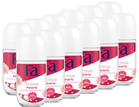 FA Deo Roll-On Active Pearls (12x 50 ml), mit dem frischen Duft der Rose, bis zu 48h Anti-Transpirant-Schutz, Duft-Kapsel-Technologie, stoppt Bakterien, Vegane Formel