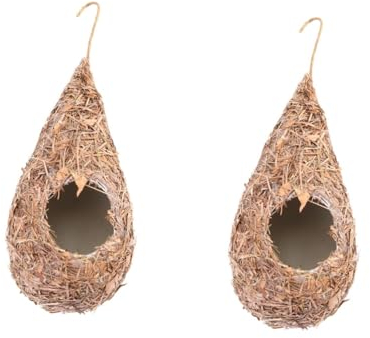 minkissy 2 Stück Simulation Stroh Vogelnest Stroh Vogelhaus Outdoor Vogelschutz Vogelnest Stroh Vögel Hängende Haus Stroh Vogelnest Outdoor Vogel Voliere Käfig Bambus Papagei