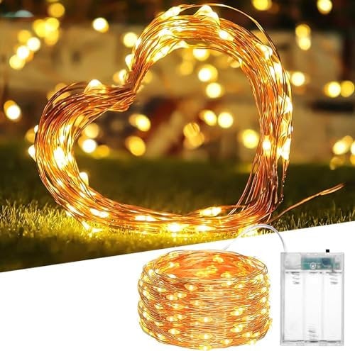 SHATCHI 2 Pack of 100 LED/10m Fairy String Lights Copper Wire Battery Operated Warm White LEDs Twinkle Waterproof Lights for Bedroom, Christmas, Party, Wedding Outdoor Indoor Decoration