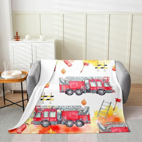 Kuscheldecke Flauschig 100x135 Feuerwehrauto 3D Decke Kind Junge Flanell Fleecedecke Weich und Warme Wohndecken Kuscheldecken Sofa Bett Überwurfdecke Sofadecke Couch Blanket Y7694