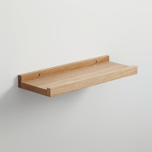 BestLoft.de Bilderleiste Holzregal Wand Regal Bilderleiste Eiche Floating Shelf Flur Regal Holz Deko Wand Wandregal Holz massiv (Eiche Hell, Breite: 40cm / Tiefe: 15cm)