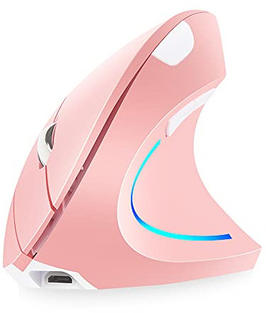 YIWENG 3 Adjustable DPI Levels,Souris Verticale sans Fil 2.4G Souris Ergonomique Verticale Rechargeable 3 Niveaux de DPI réglables RGB Flowing Light Plug N Play,Rose