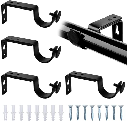 4 Stücke Gardinenstangenhalterungen Ø20-25mm Gardinenstange Wandhalterung Schwarz, Gardinenstange Halter Halterung Wandhalterung mit Schrauben für Hause Büro