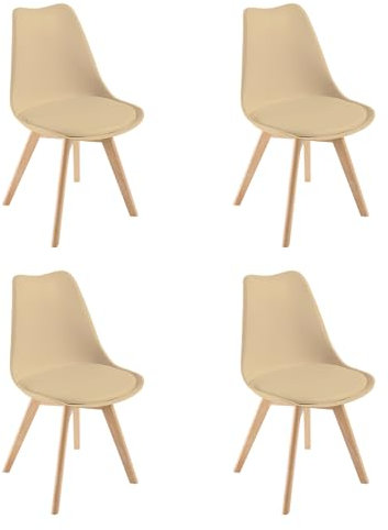 DEWINNER Lot de 4 Chaise Salle à Manger Scandinaves, Chaise de Cuisine, Chaise Bureau avec Pieds en Bois de Hêtre Massif, Chaise Scandinave Rétro Rembourrée pour Salon, Chambre à Coucher, Kaki
