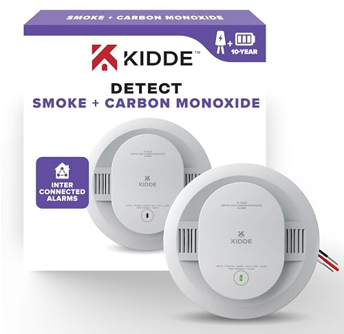 Kidde Détecteur de fumée et de monoxyde de Carbone Filaire, Batterie de 10 Ans, indicateurs Lumineux d'avertissement LED interconnectables