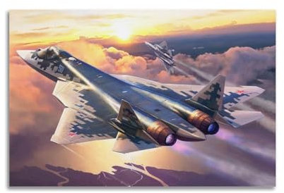 qiyan Su-57 Poster mit Kampfflugzeug, dekoratives Gemälde, Leinwand, Wandposter und Kunstdruck, moderne Familienschlafzimmer-Dekoration, Poster, 30 x 45 cm
