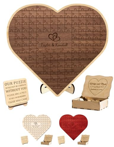 Personalisiertes Namensdatum Herz Puzzle Hochzeit Gästebuch Alternative Unser Puzzle wäre nicht komplett ohne dich Bitte unterschreiben Sie ein Stück Hochzeitsplakette Gästeunterschrift Buch mit