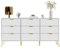 GOOBUY Cassettiera con 9 Cassetti, 150 x 34 x 74 cm, Credenza Moderna, Mobile per TV, Cassettiera Stretta, Buffet, Armadio per Soggiorno, Camera da letto, Corridoio, Bianca