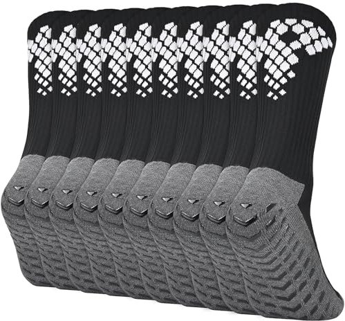 ouhos 5 Paare Fußballsocken Herren Fussball Socken Grip Sportsocken Anti Rutsch Fußball Socken Weiß Schwarz 43-46