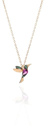 Einzelstück Halskette Kolibri Anhänger I 925 Sterling Silber I Silberkette echt vergoldet I Cubic Zirkonia Vogel Anhänger (Rosegold)