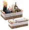 HNFNGSZL Cestas Almacenaje Trenzada, 2 Piezas Cesta de Almacenamiento con Asas de Madera, Caja Organizadora Apilable, para Cajones, Mesas, Cómodas, Cocinas, Salones