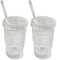 MAGICVOGEL 2er Set Glasbecher mit Deckel und Strohhalm,380ml Trinkgläser Eiskaffeebecher Cocktail Gläser Trinkbecher für Saft, Milch, Kaffee,Joghurt,Smoothie (Sonnenblumen)