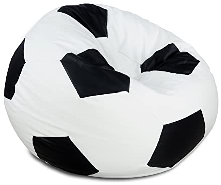 EGATO Sitzkissen Fußball 80cm Durchmesser Entspannender Sitzpouffe in Ballform mit EPS-Perlenfüllung Weiß-schwarz