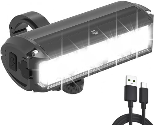 LeuKoles Lumiere Velo Avant, Lampe Velo LED puissantes 5 Modes Lampe Vélo Rechargeable USB Étanche IPX5 Lumière Avant Convient aux vélos VTT VTC