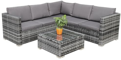Calma Lux® Gartenmöbel Lounge Set 1-7 Personen viele Modelle inkl. Kissen Hocker Tisch mit Glas Outdoor Loungemöbel Sitzgruppe Garnitur klassisch Dunkelgrau (C:5 Pers)