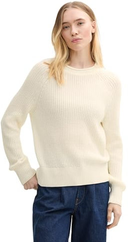 TOM TAILOR Denim Damen Strickpullover mit leichten Ballonärmeln, 10332 - Off White, XL