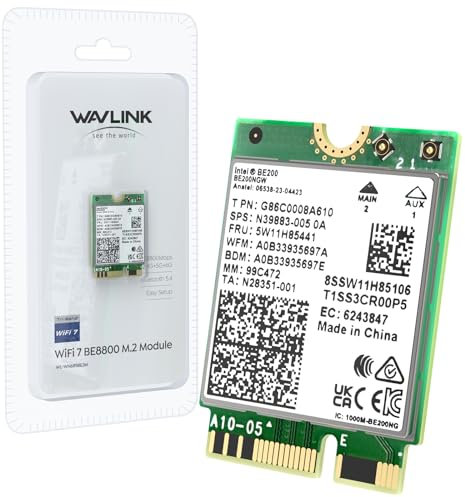 WAVLINK WiFi 7 Carte WiFi, 8774Mbps Tri-Band BE200 M.2 NGFF Network Module with Bluetooth 5.4, MU-MIMO, WPA3, Support Windows 10/11(64-bit) Laptop, Non Disponible pour Les Cartes mères AMD