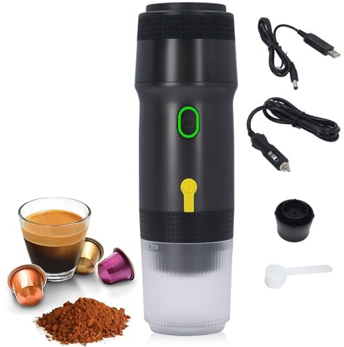 ciciglow Machine à Expresso Portable, 3 en 1, Chargeur de Voiture USB 20 Cafetière à Capsules, Chauffage sans Fil, pour café Moulu, Capsule NES, Capsule DG