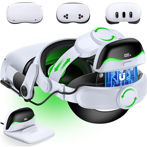 Enhanced Head Strap for Meta Quest 3/3S/Meta Quest 2 With Magnetic Power Bank 2x6700mAh Battery Pack and Charging Base,Adjustable VR Headset Oculus Elite Strap Replacement Reduce Head Pressure