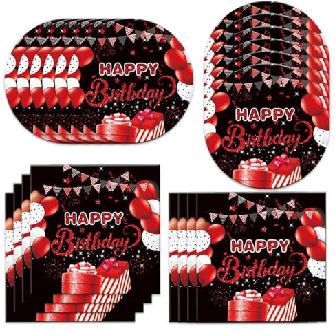 40pcs Red and Black Birthday Party Decorations Red Birthday Decorations Disposable Tableware Include Plates Napkins For 20 Guests