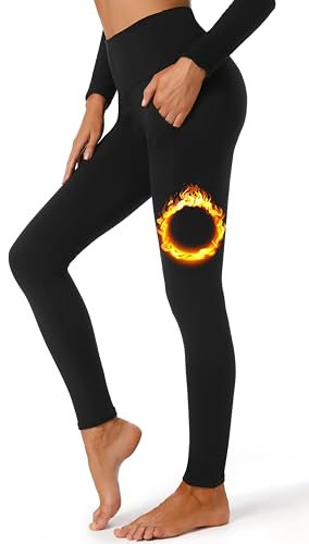 MOREFEEL Thermo Leggings Damen Winter Outdoor mit Fleece Gefütterte Leggings Damen Hohe Taille Yoga Fitness Training Sport Leggings (Schwarz (mit Taschen),S-M)