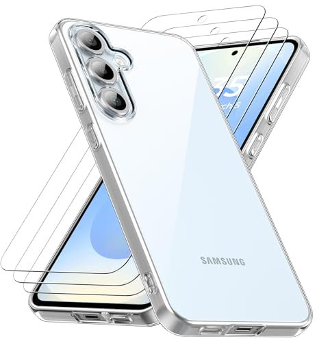 caslord Hülle für Samsung Galaxy S25 5G, 1 Handyhülle mit 2 Stück Hartglas, Weiche TPU Transparent Stoßfest Schutzhülle Durchsichtige Kratzfest Handyhülle Case Cover
