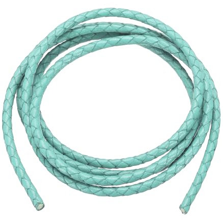 PATIKIL Round Braided Leather Cord, 4mm Round Braided Leather Cord Rope Folded for Crafts Jewelry Making Necklace Bracelets, Light Green (1.1 Yards)