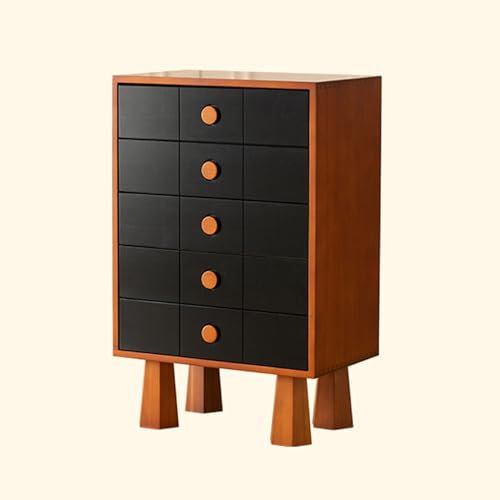 Holzkommode mit 5 Schubladen, Nizer-Aufbewahrung, Schwarz und Walnussholz, für Schlafzimmer, Wohnzimmer, Schrank