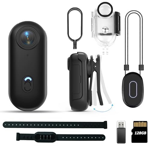 Eastfatkun Action Camera 4K -30m Waterproof, Magnetic 360° Clip,90Min Battery 128GB Wearable Mini Body Camera for Vlogging, Cycling, Diving, Hiking, Pet Adventures (Thumb-Sized)