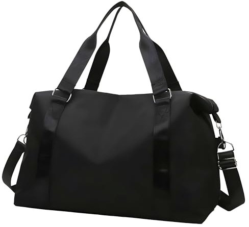 Retoo Reisetasche Sporttasche Handgepäck Faltbare Tasche 60x33x20 cm Trainingstasche Schwimmtasche Fitnesstasche für Reise Gym Übernachtungstasche Sportbeutel Damen Herren 20L Schwarz