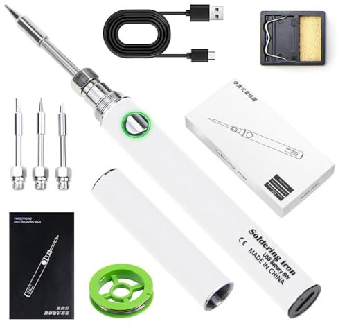 Mineup Set saldatore, saldatore USB con 3 temperature regolabili 330 ℃-450 ℃, 3 punte per saldatura, saldatore a batteria, supporto per saldatore, filo per saldatura, set per lavori elettrici e uso