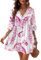 CUPSHE Mini robe d'été décontractée à manches 3/4 avec col en V et bordure en dentelle pour femme, rose, Taille L