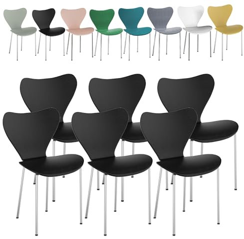 XUANYU Lot de 6 Chaises de Salle à Manger Comfortable et Empilable, Chaise à Manger Scandinavie, Chaise de Bistrot Ergonomique, Chaise de Cuisine Stable, Noir