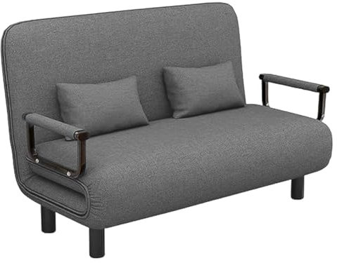 Fabulcozy chauffeuse canapé-Lit Fauteuil Convertible Canapé Convertible 2 Places Grand Confort Coussin Pieds accoudoirs métal 116L X 65I X 85H cm Gray
