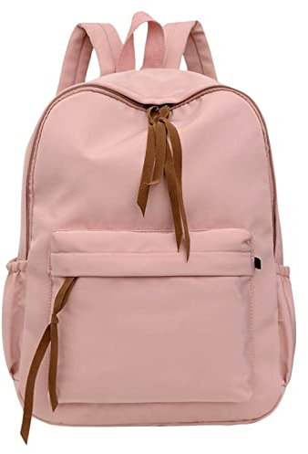 La scuola inizia la stagione di moda donna ragazza studente cerniera tinta unita borsa scuola zaino tela zaino per laptop uomo, rosa, Taglia unica