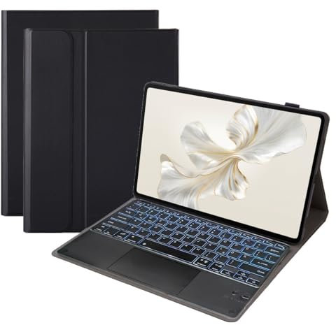 HLTOOP Tastatur Hülle für Honor Pad 9 12.1 Zoll 2024 Tablet, QWERTZ Deutsch, Magnetische Kabellose Tastatur Mit Multi-Touch Trackpad 7 Farben Hintergrundbeleuchtung HEY2-W09